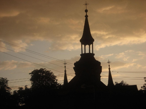 wieża kościoła w Osiecznej...i zachód słońca widziany tam może ostatni raz... :(