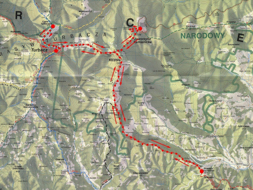 Mapka trasy rowerowej w Gorcach - Przeł. Knurowska - Turbacz #góry #rower #mapa #gorce