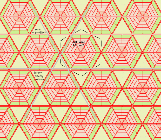 Miasto heksagon. Jeden heksagon = 3200 osób na 1,11 km2.