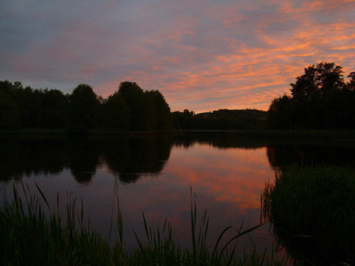 czerwony zachód słońca nad kaszubskim jeziorem #ZachódSłońca #jezioro #lato #przyroda #łąka #kaszuby